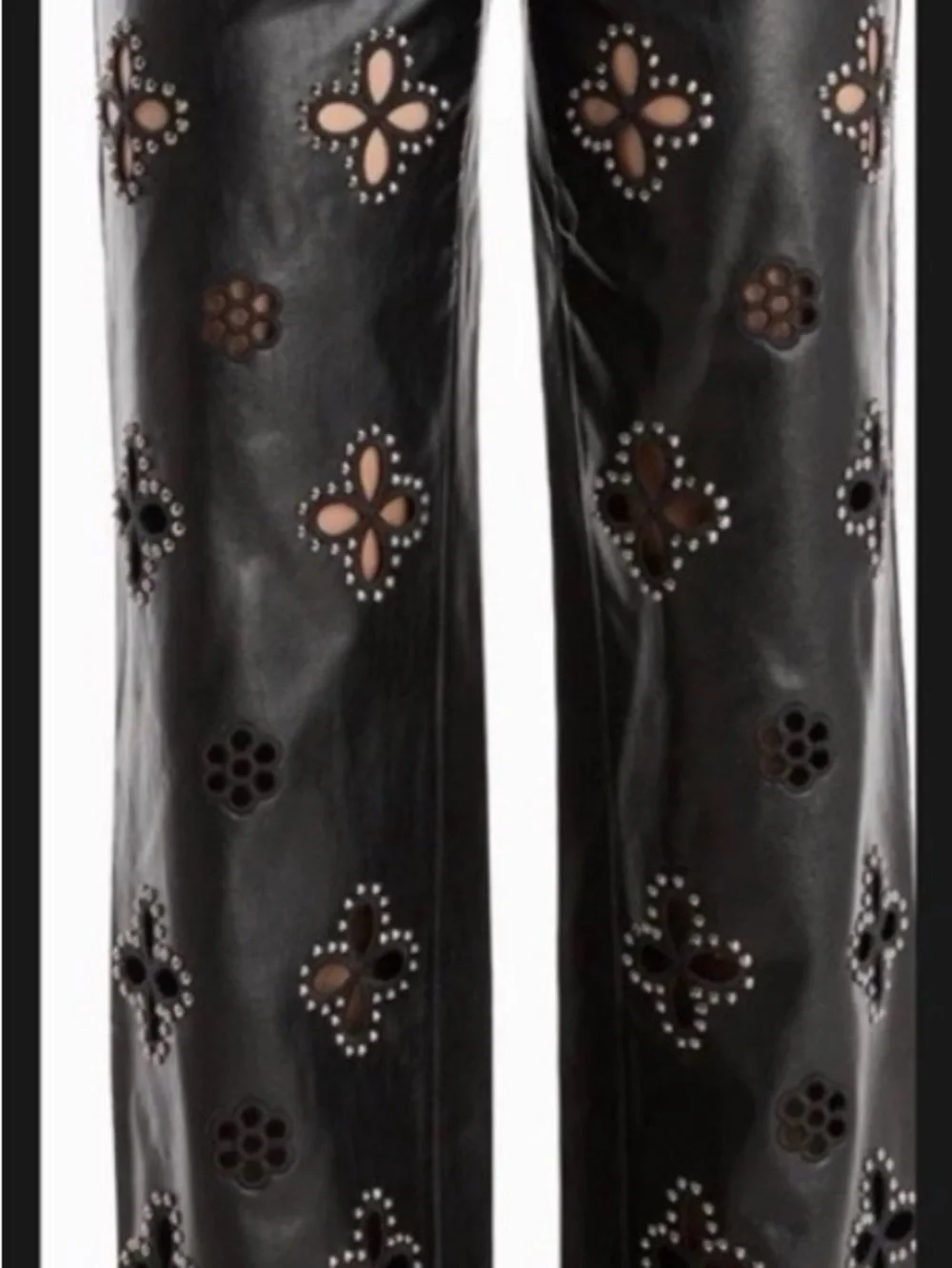 The Noli Shop Studded Cutout Leather Wide-Leg Pants - Black - Picture 5 of 5